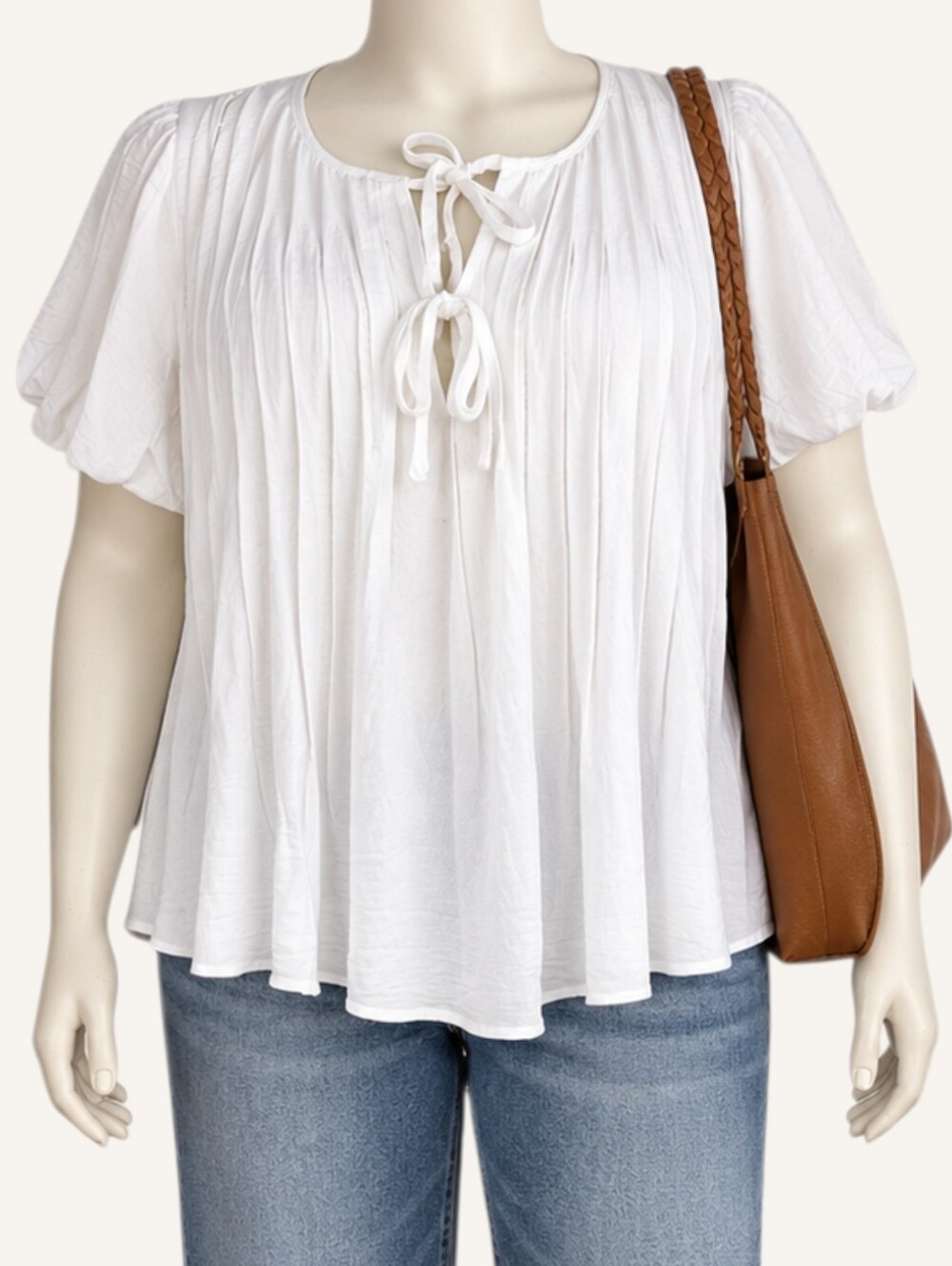 Haptics Lilianna White Pintuck Puff Sleeve Tie Blouse Medium NWT Boho Fall